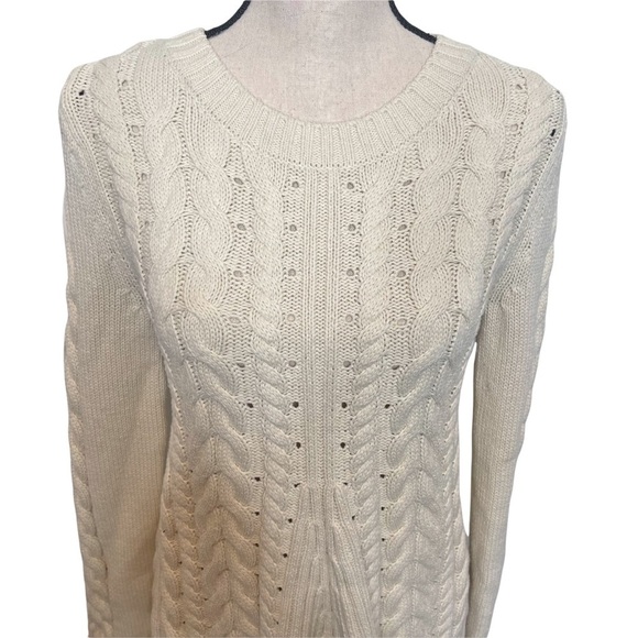 CAbi Ivory Cable Knit Lace Back Sweater Style 3157 - Picture 5 of 8